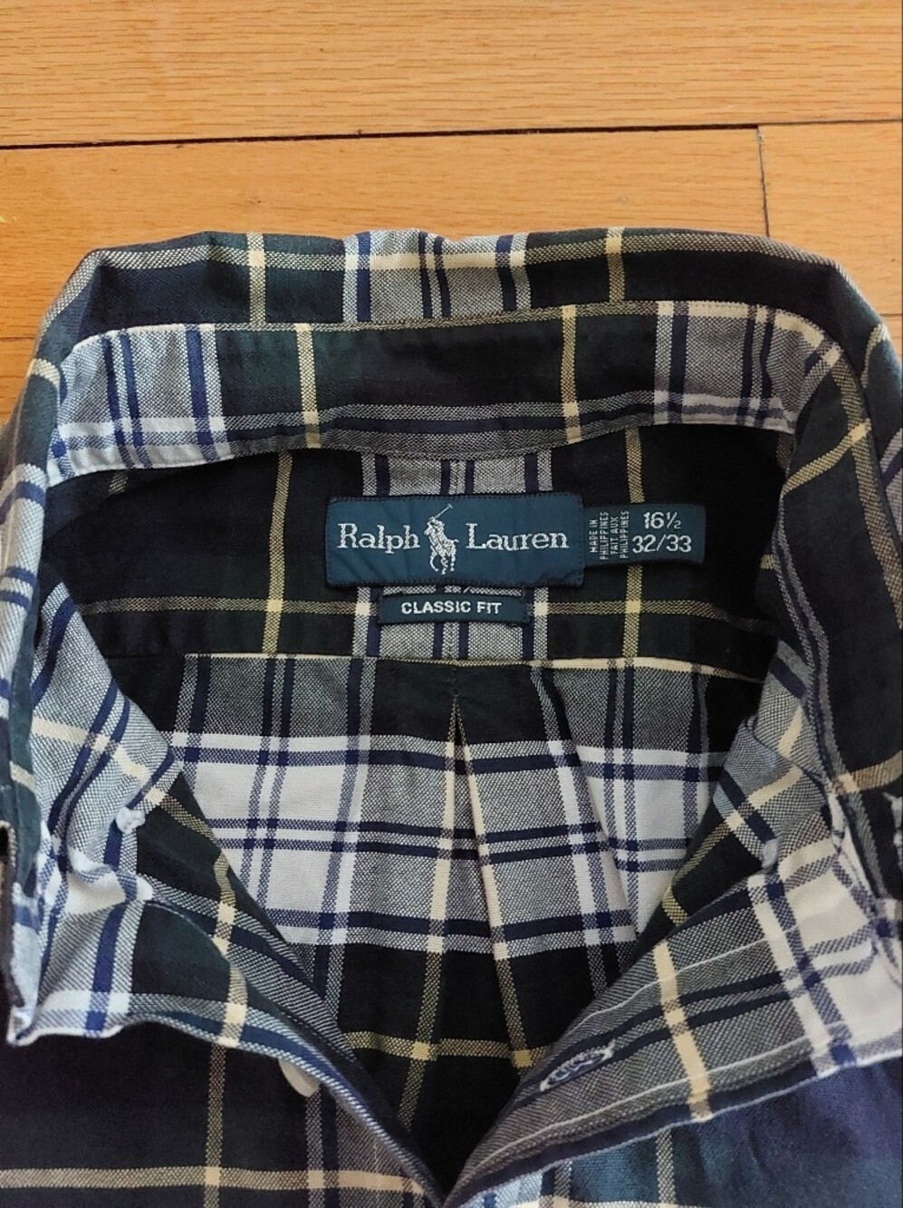 Ralph Lauren Navy and White Plaid Cotton Button-Down Shirt